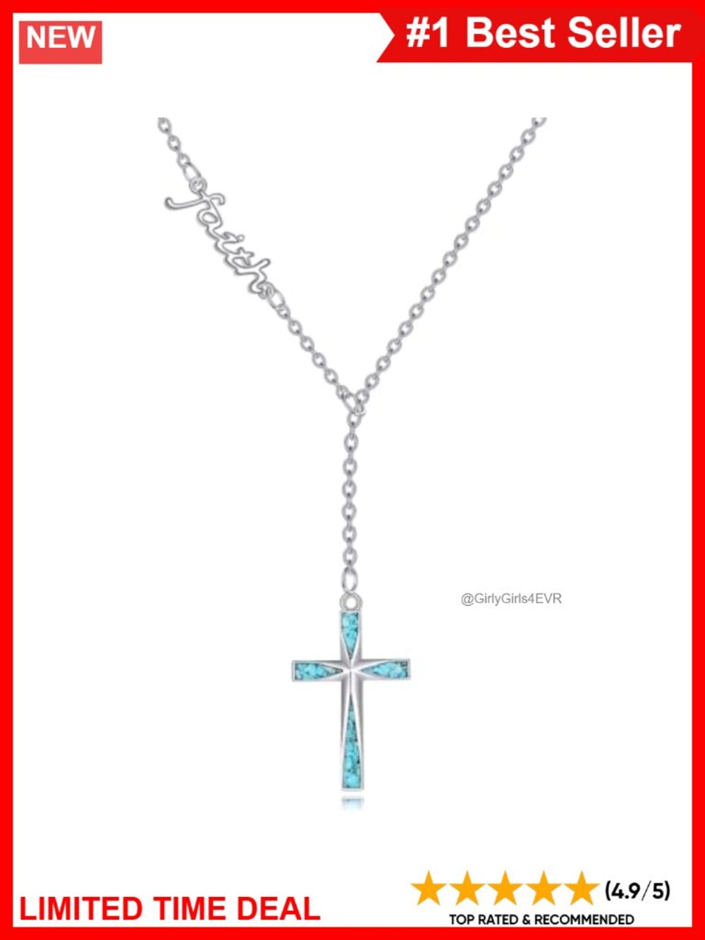 925 Sterling Silver Faith Cross Y Necklace Turquoise Pendant